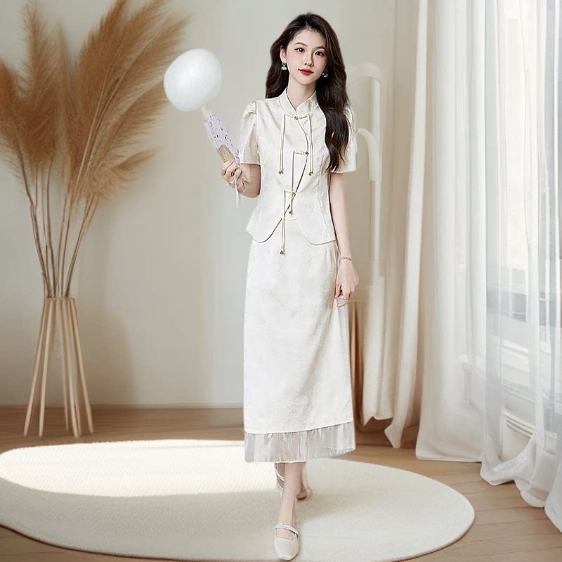 新中式国风包臀半身裙套装高级感气质盘扣上衣通勤职业装两件套夏