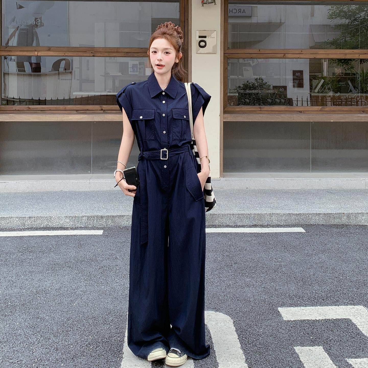 超火百搭显瘦休闲工装连体裤女夏新款韩系时尚网红炸街阔腿连衣裤