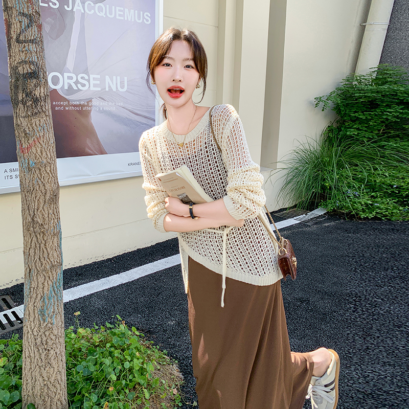 小香风镂空罩衫套装裙女2025春秋新款超火高级感吊带连衣裙两件套