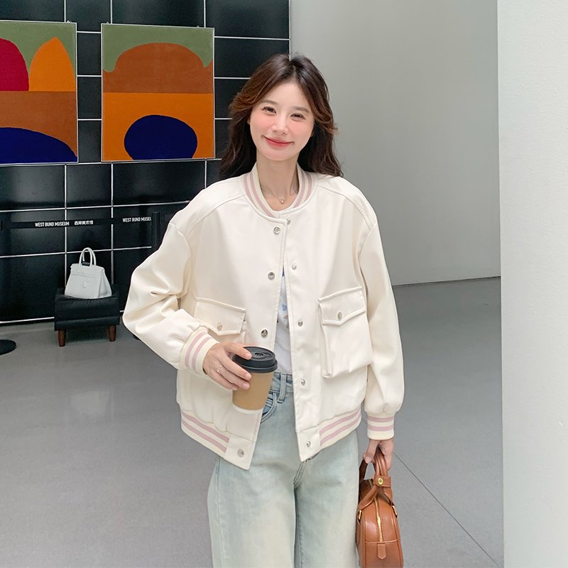 休闲运动棒球服外套女春秋新款流行多巴胺配色学院风短款休闲夹克