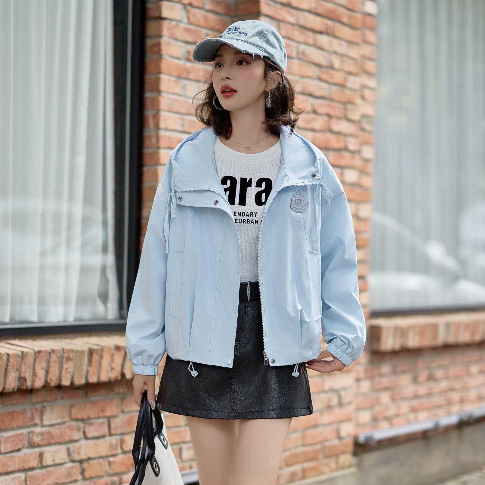 时尚连帽外套女春秋新款宽松休闲小个子短款百搭风衣显瘦夹克上衣