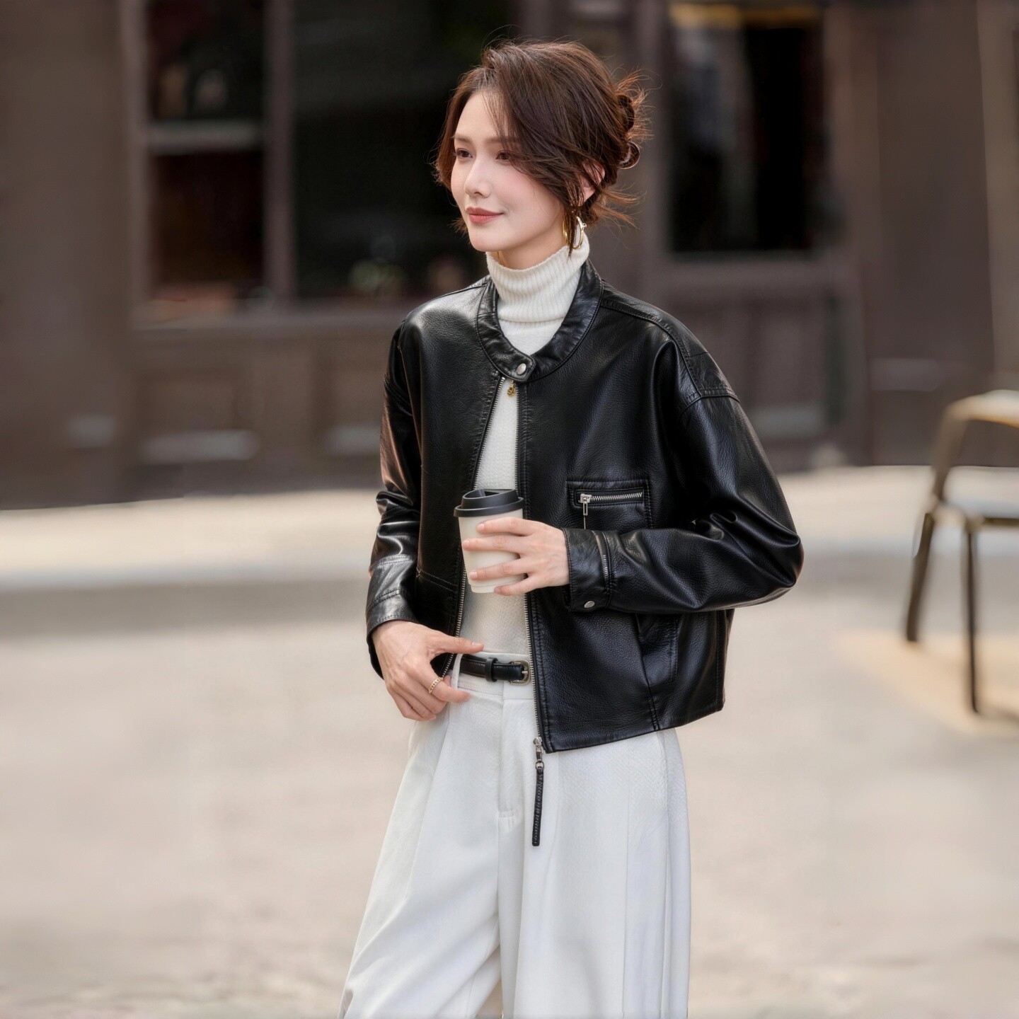 酷飒风复古机车皮衣女2026秋季新款立领拉链PU皮夹克短外套小个子