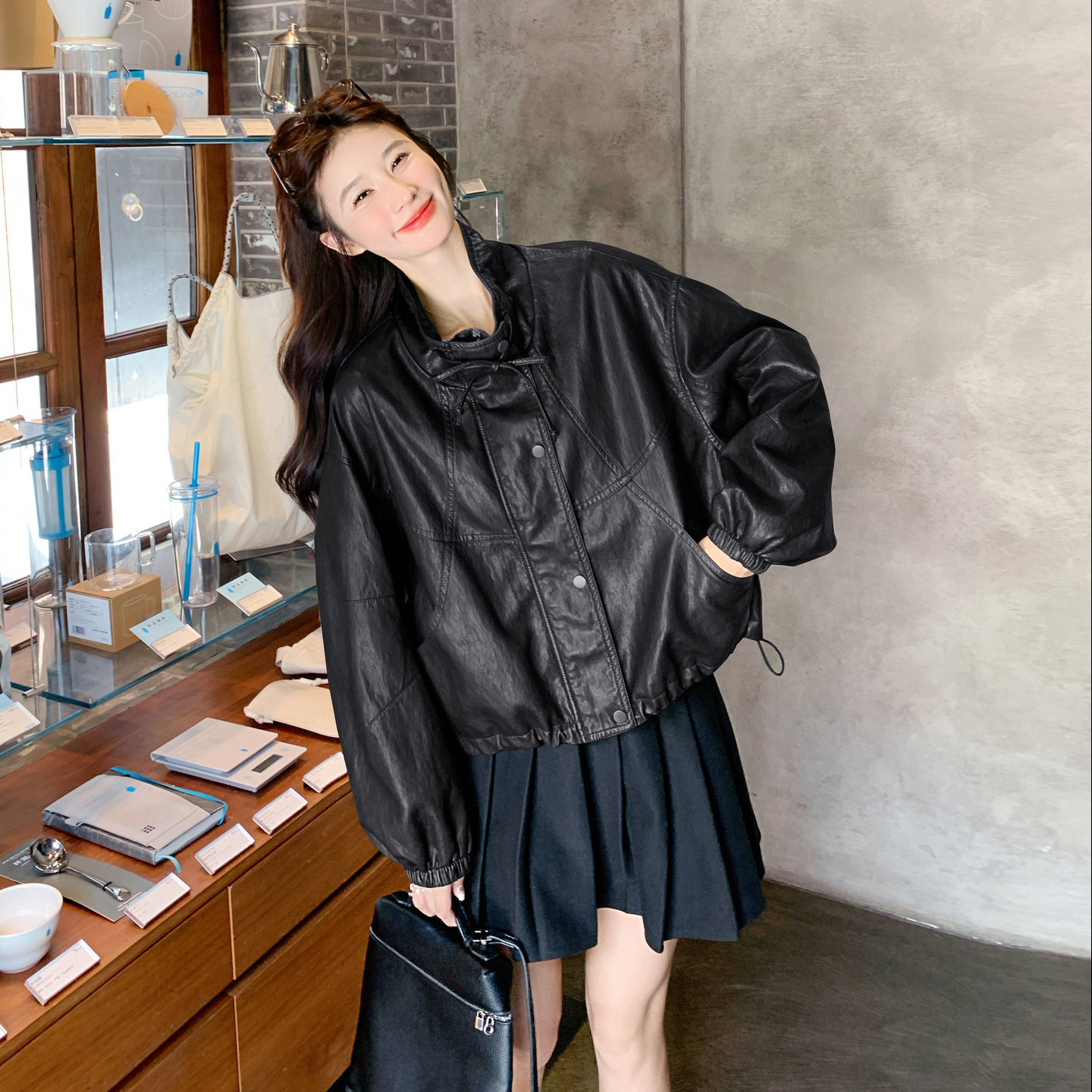 黑色皮衣外套女秋季2025新款美式复古宽松休闲百搭小个子短款夹克