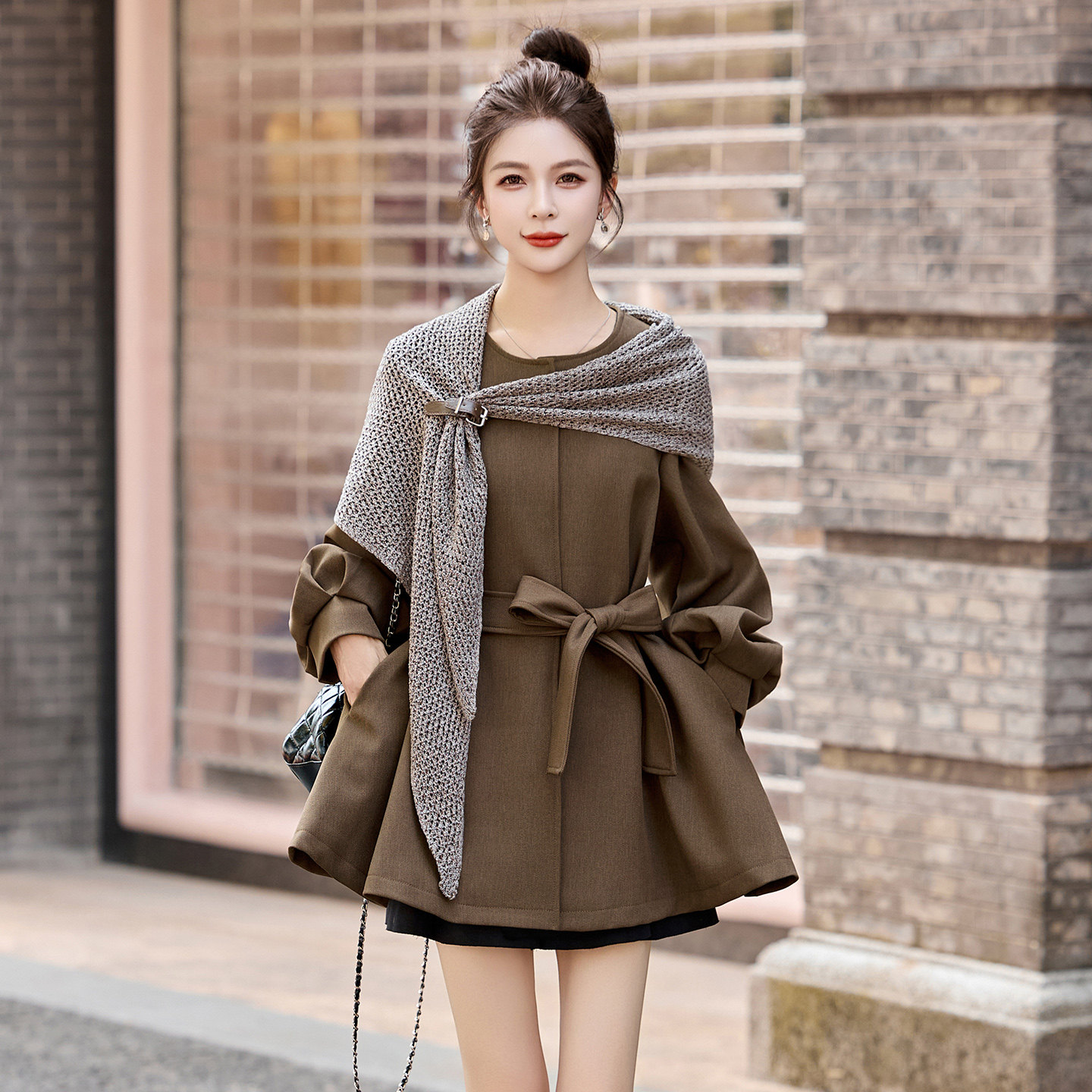 设计感针织披肩搭配中长款风衣外套女春秋新款时尚百搭显瘦大衣潮