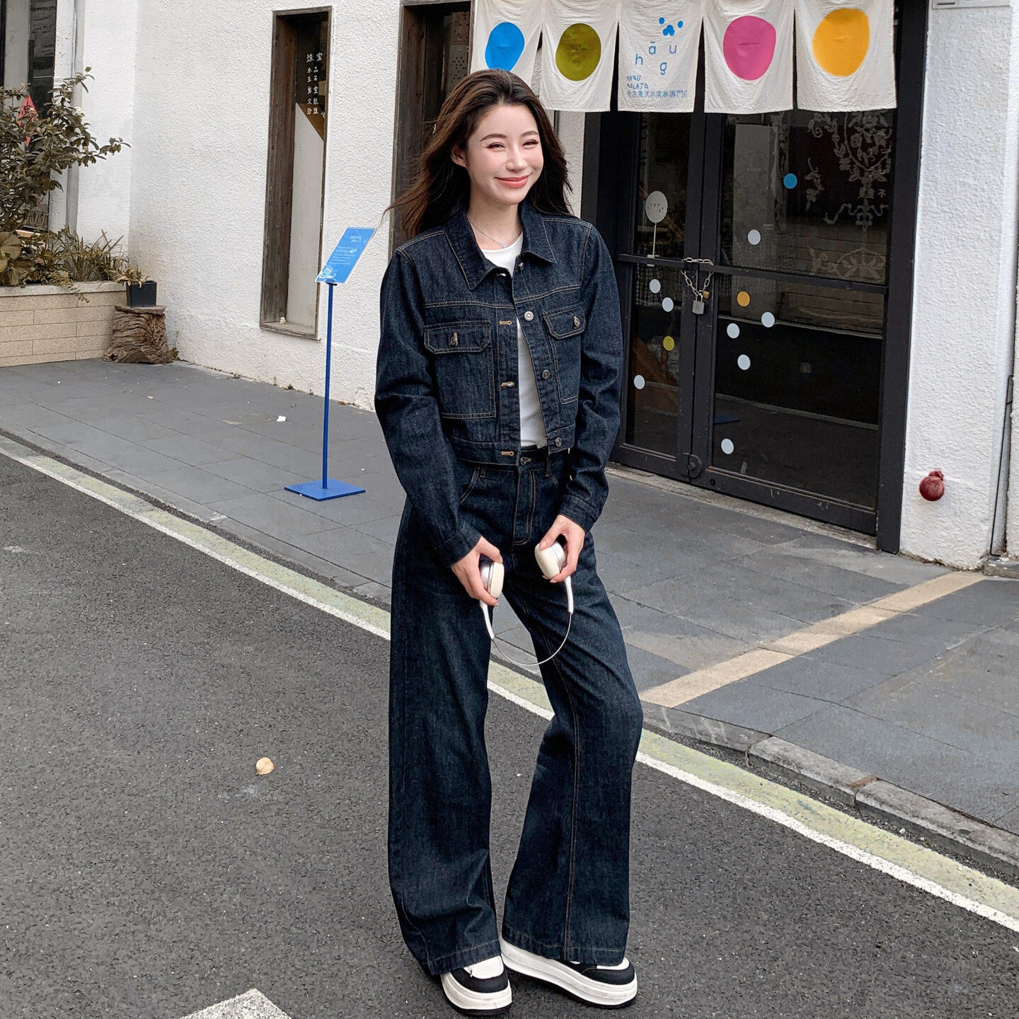 时尚气质休闲设计感复古套装女2026秋季新款牛仔短外套长裤两件套