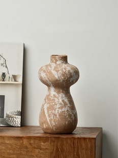 贾湖石器时代艺术花瓶泼墨雪迹女神26cm客厅酒店名宿微瑕@4-2@