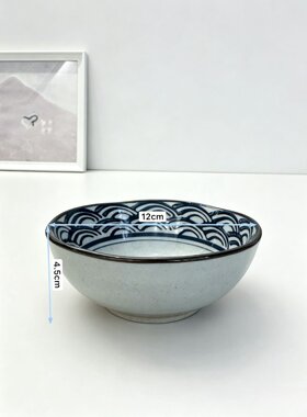 满19包邮！手绘海浪纹复古陶瓷米饭碗 和风做旧粗陶甜品碗@7-11@