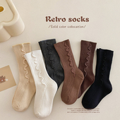 儿童袜子女童春秋冬季 纯棉中筒袜姑娘纯色宝宝潮袜小女孩公主棉袜