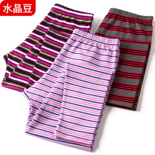 女莱卡棉中老年人秋裤保暖裤条纹
