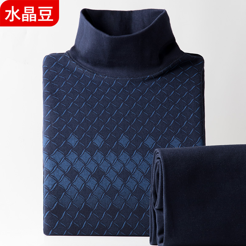 男纯棉中老年人保暖内衣套装高领