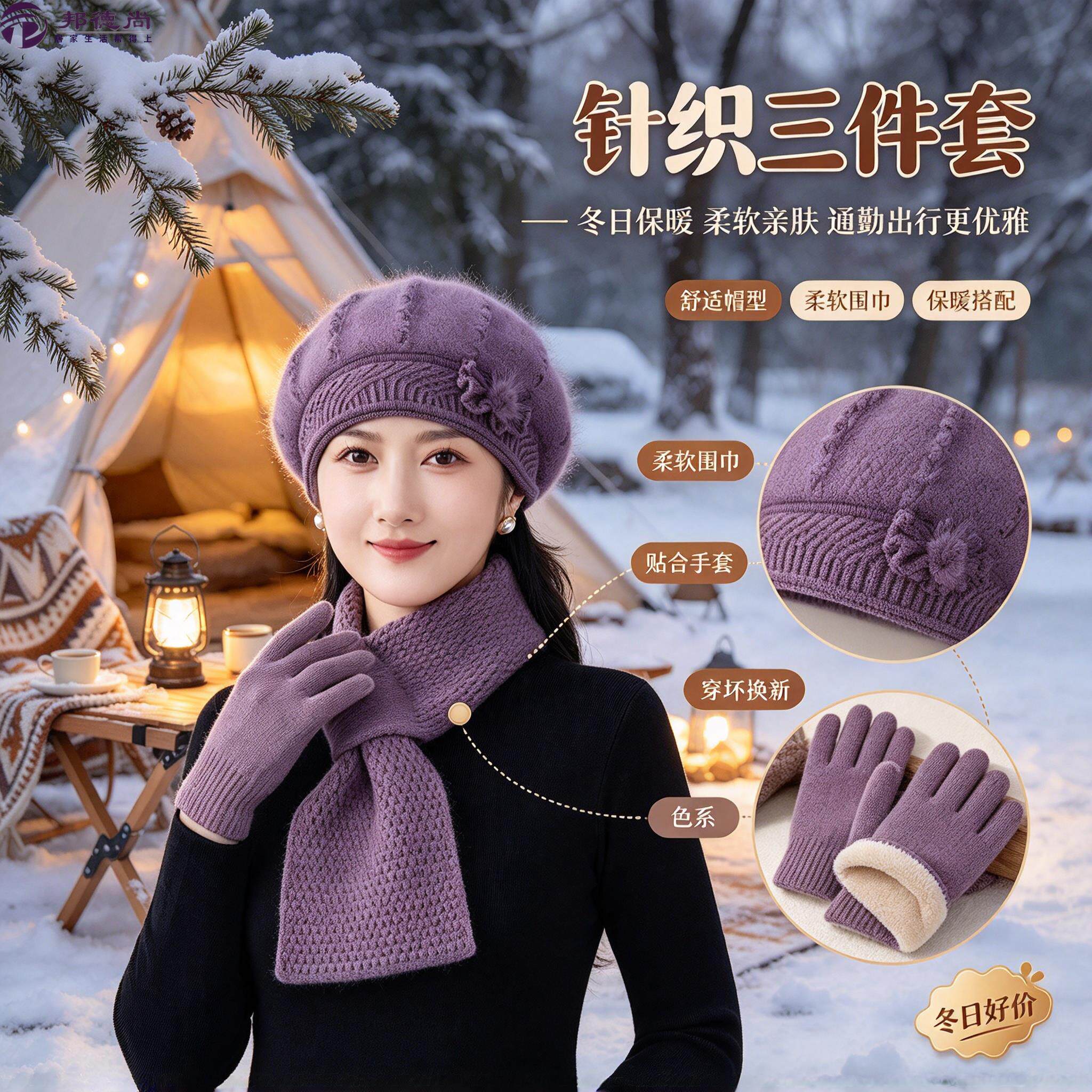 妈妈帽子女2026秋冬季贝雷帽新款洋气中老年人奶奶加绒保暖毛线帽