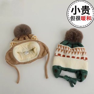 儿童保暖毛线帽秋冬季 男宝宝防寒套头针织帽女童加厚户外护耳帽子