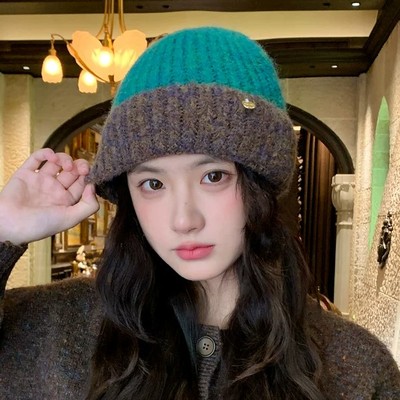 东北哈尔滨防寒帽子女大头围拼色滑雪毛线帽秋冬季加厚保暖针织帽