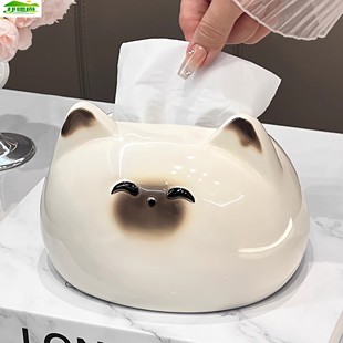 猫咪纸巾盒客厅纸抽盒陶瓷抽纸盒家用摆件创意餐巾纸盒子高颜值