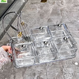 轻奢水果盘家用客厅茶几零食摆放盘玻璃分格果盘坚果干果盘糖果盘