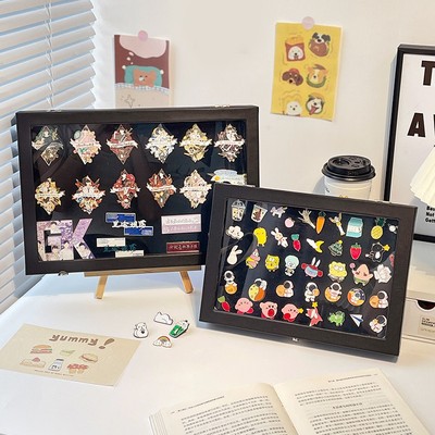 金属徽章展示框收藏集扎毛毡板纪念勋章架防氧化透明胸针收纳盒子