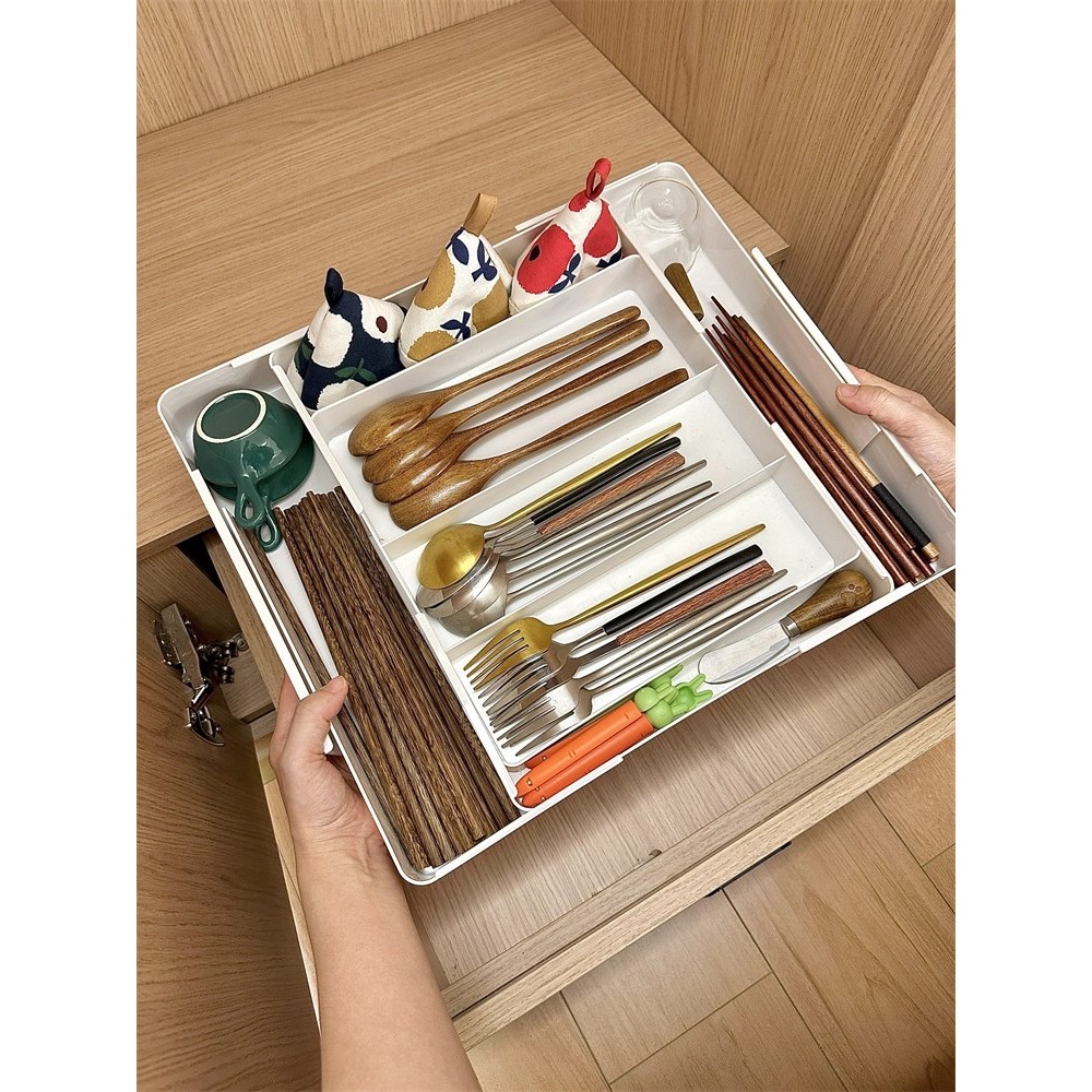 抽屉分格可伸缩收纳盒化妆品内置分隔整理盒餐具筷子卡片收纳盒
