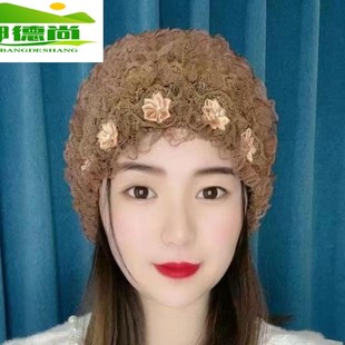 防风韩版 遮盖白发包头帽薄款 时尚 款 发帽网纱透气帽子假发帽四季