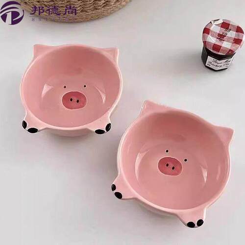 可爱猪猪碗陶瓷餐具家用卡通儿童饭碗汤面碗沙拉水果甜品盘子cy