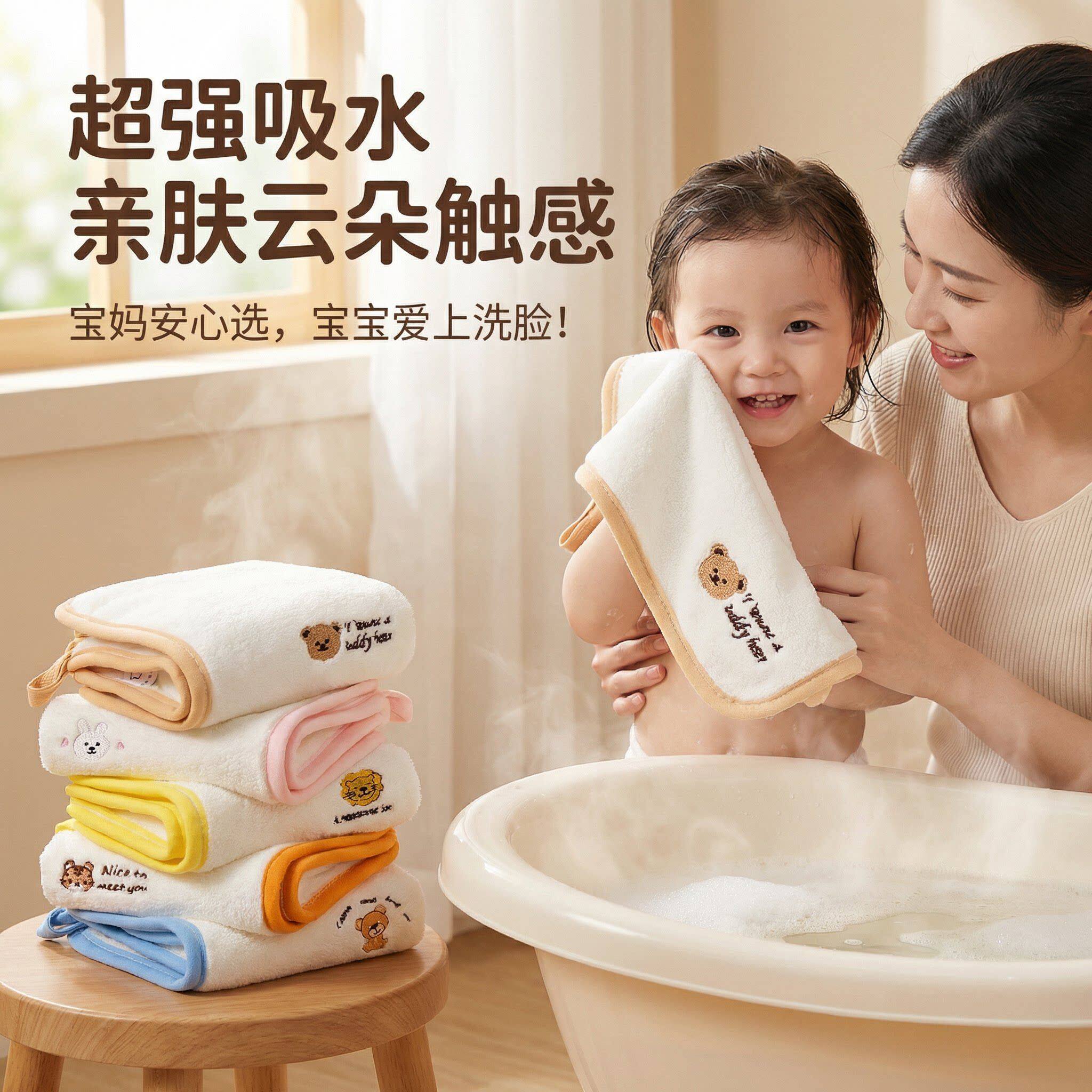 儿童专用洗脸毛巾宝宝婴儿专用女生可爱小方珊瑚绒加厚洗澡口水巾