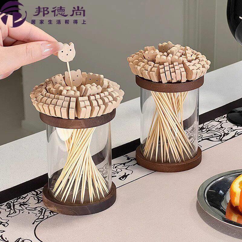 水果叉子一次性食品级水果签高级感竹签花签创意牙签签果插收纳盒图片