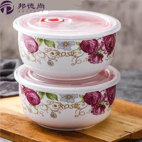特大号骨瓷保鲜碗带盖饭盒泡面碗陶瓷碗家用微波炉储物罐密封碗2L