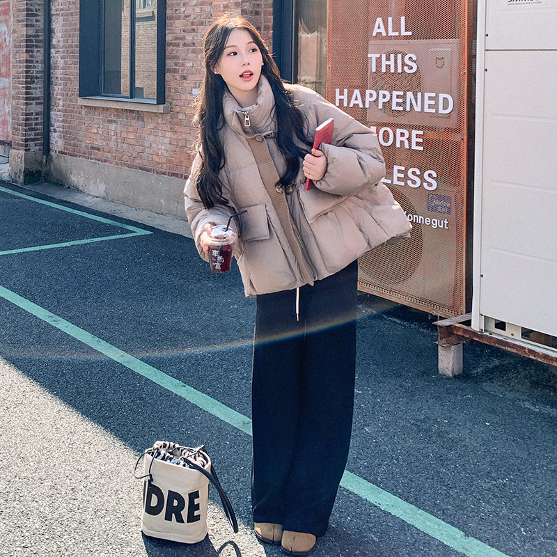 设计感牛角扣立领羽绒服女冬季2025新款小个子百搭90白鸭绒面包服,女装羽绒服,浙宝271