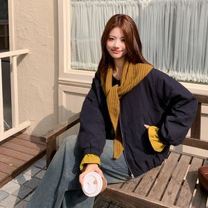 藏青色羽绒服外套女冬季新款韩系小个子宽松加厚90白鸭绒棒球服图片