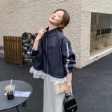 蕾丝花边拼接外套女2025年春季新款小个子休闲运动撞色条纹夹克潮，女装短外套，浙宝271
