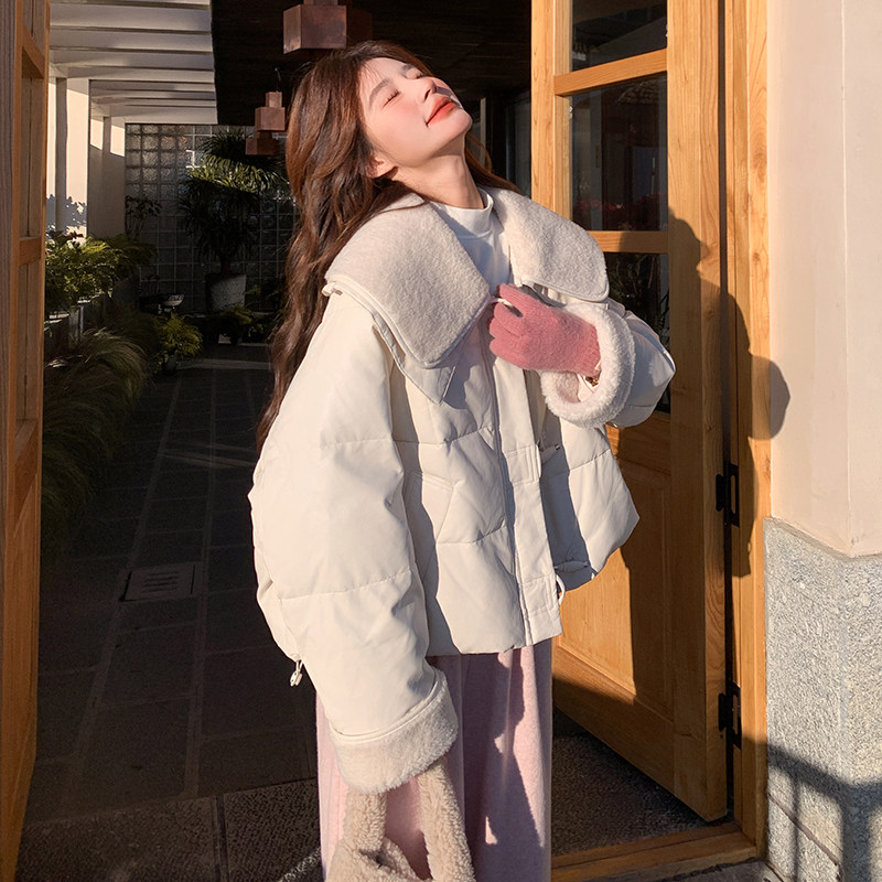 现货新款蛋白皮拼接羊羔毛90白鸭绒羽绒服271-9232P335K498,商品下架区,浙宝271