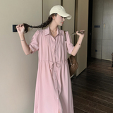 宽松慵懒风粉色衬衫连衣裙女夏2025新小众设计感气质减龄休闲长裙，女装连衣裙，浙宝271