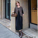 现货买家秀新款连衣裙+美拉德咖色马甲套装271-8102-P155K218，女装连衣裙，浙宝271