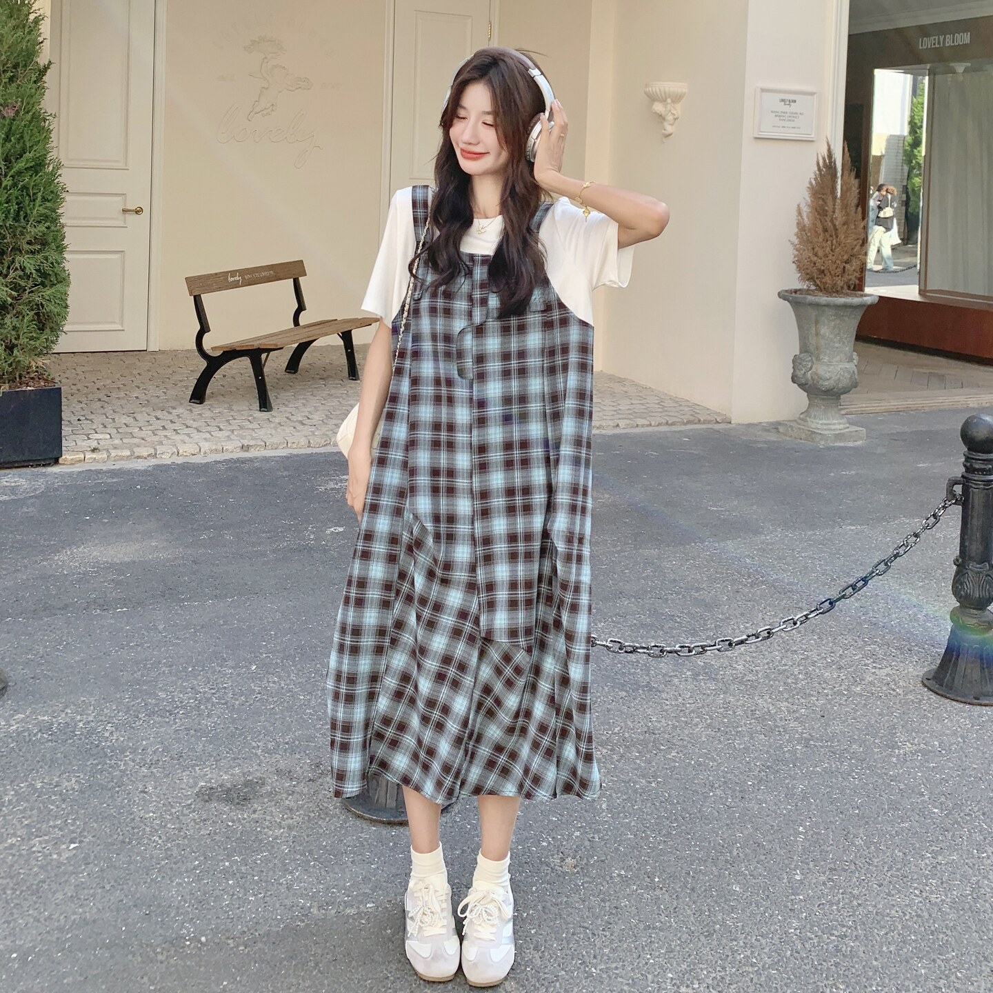 更新买家秀现货假两件针织拼接格子连衣裙2C369-6283P135K198，女装连衣裙，浙宝271