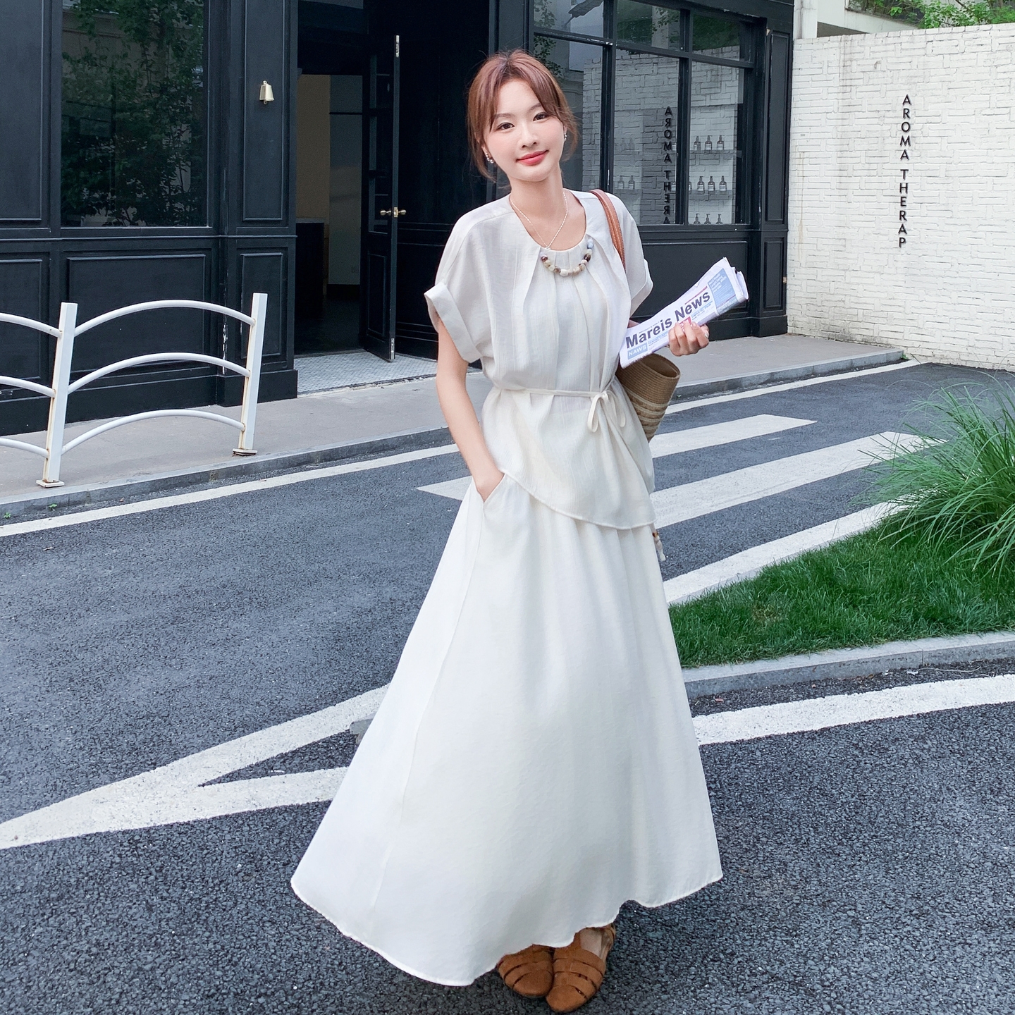 温柔系穿搭上衣套装女夏新款韩系高级感轻薄气质显瘦半身裙两件套，女装套装/套裙，浙宝271