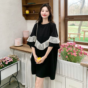 现货 休闲慵懒风木耳边拼接连衣裙 2C369-6087-P105K158图片