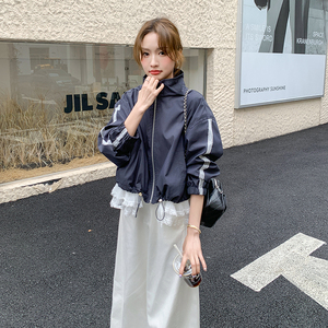 蕾丝花边拼接外套女2025年春季新款小个子休闲运动撞色条纹夹克潮图片