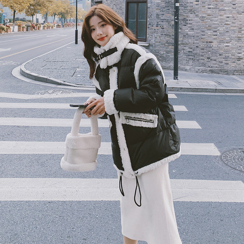 现货出黑白经典拼接羊羔毛90绒羽绒服 271-7598-P295  控468图片