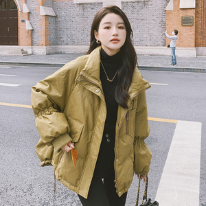 奶咖色短款羽绒服女冬季2024新款韩版显瘦保暖高级感今年爆款皮衣图片