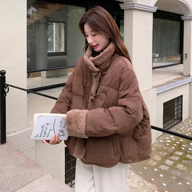 【新品现货】牛角扣羊羔毛拼接90绒羽绒服271-9209P335K498,女装羽绒服,浙宝271