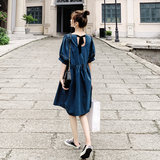 法式黑色华夫格连衣裙女夏季2025年新款复古浪漫赫本风宽松娃娃裙，女装连衣裙，浙宝271