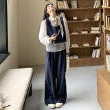 2025春季新款韩系波点衬衣马甲搭阔腿裤套装女时尚洋气减龄三件套，女装套装/套裙，浙宝271