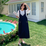 日系减龄学院风流行套装裙女2025夏季短袖T恤蕾丝拼接背带裙套装，女装连衣裙，浙宝271