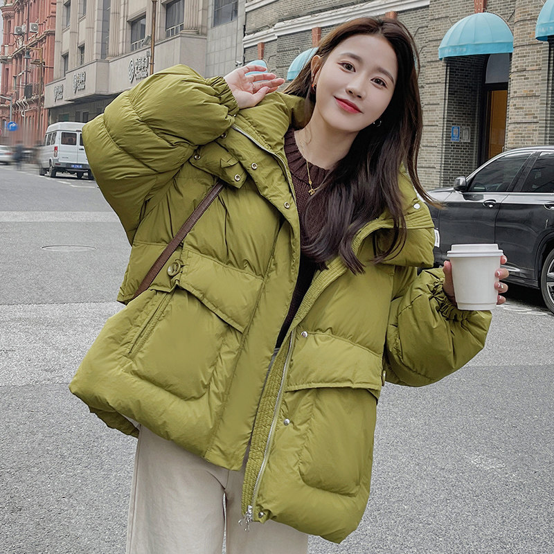 绿色连帽短款立领羽绒棉服女冬超火好看高级小众加厚棉衣棉袄外套,女装棉衣/棉服,浙宝271