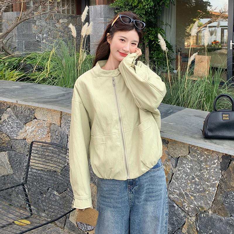 黄色立领皮衣外套女2025春季新款今年流行小个子宽松休闲机车夹克,女装短外套,浙宝271