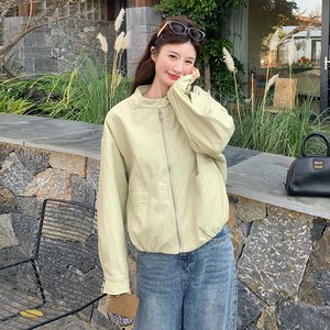 黄色立领皮衣外套女2025春季新款今年流行小个子宽松休闲机车夹克图片