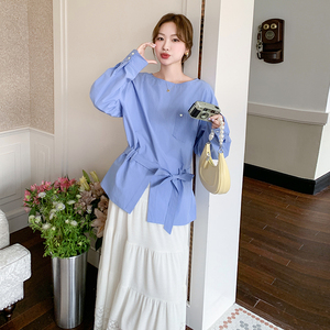 蓝色温柔风休闲显瘦衬衫女2025春新款韩版减龄小个子今年流行上衣图片
