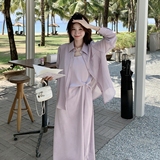 浅紫色轻薄衬衫吊带连衣裙套装女夏2025新款长裙法式气质减龄爆款，女装套装/套裙，浙宝271