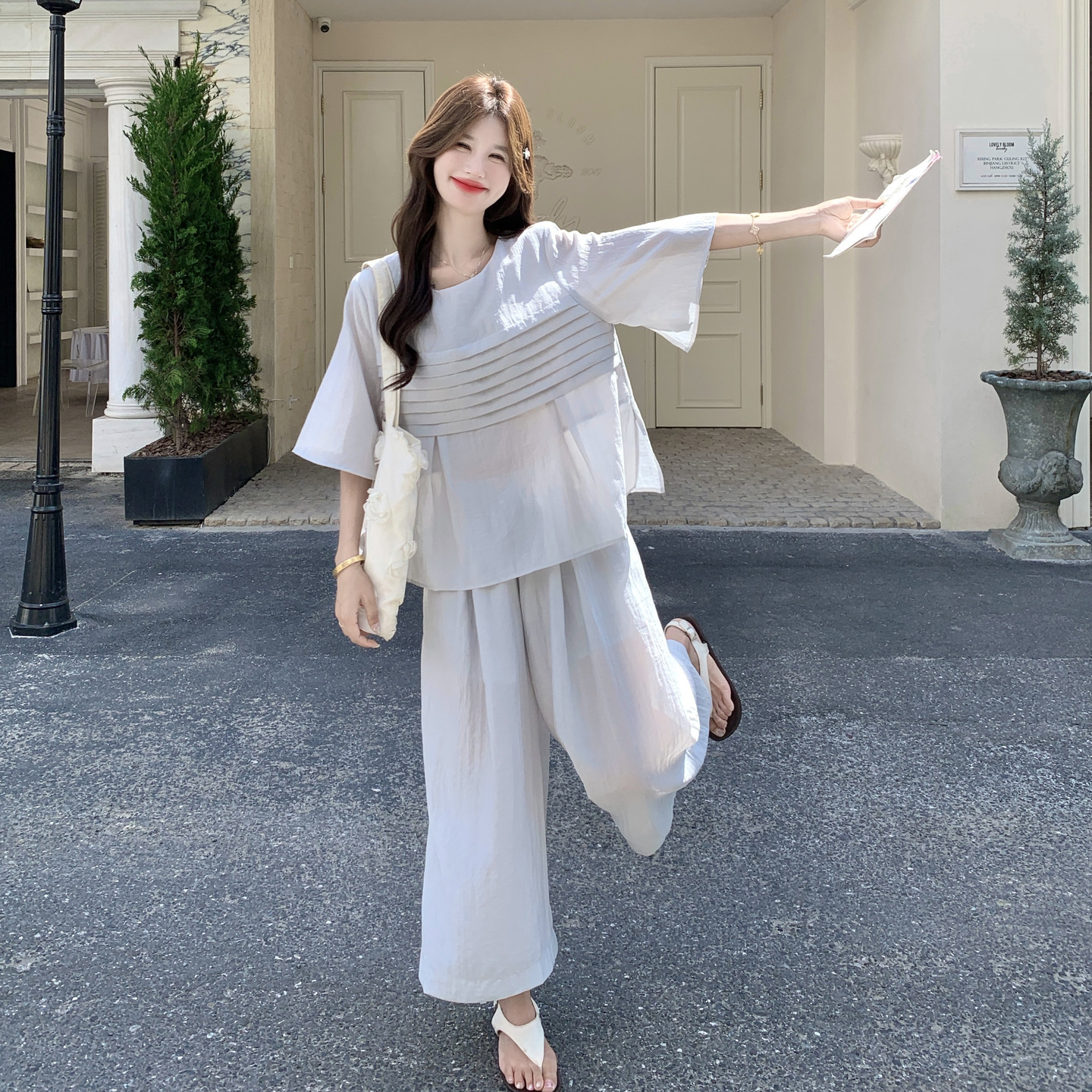 现货2C369-6333P175K278新款灰蓝色两件套套装,女装套装/套裙,浙宝271