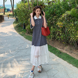A字裙拼接夏季条纹圆领连衣裙见外包装荡领长裙，女装连衣裙，浙宝271