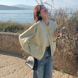 黄色立领皮衣外套女2025春季新款今年流行小个子宽松休闲机车夹克，女装短外套，浙宝271